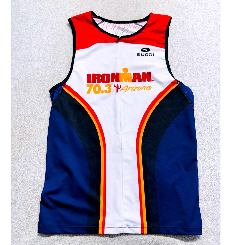 Sugoi Ironman 70.3 Arizona Triathlon Jersey Mens L Blue Sleeveless Zip Top